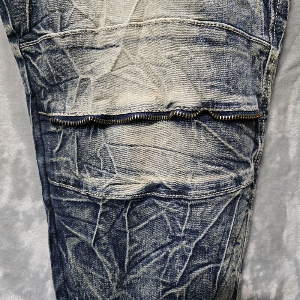 Blue Cult Denim Jeans Men 44x34 Punk Hip Hop Grunge Zipper Knee Drawstring Waist - Picture 3 of 12